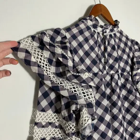 Womens Marie Oliver Que Blouse - Indigo Plaid Size XS EUC! - Picture 5 of 6